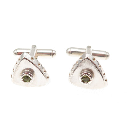 Romany Starrs 925 Sterling Silver Vintage Real Peridot Modernist Cufflinks