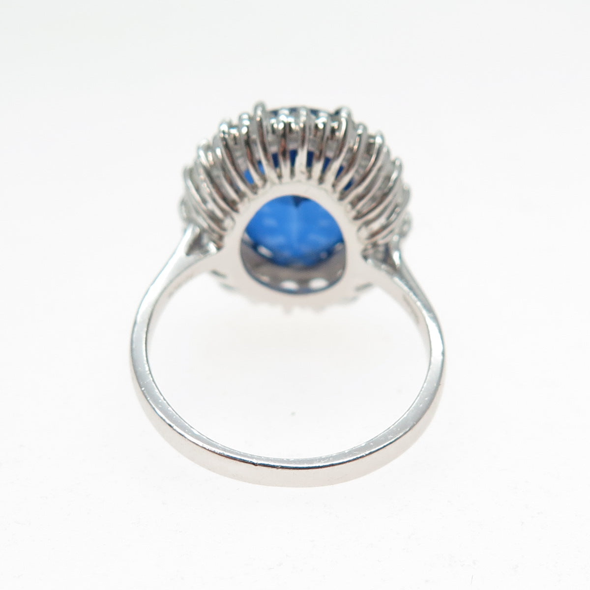 925 Sterling Silver Real White Topaz & Blue C Z Royal Dreams Ring Size 7.25