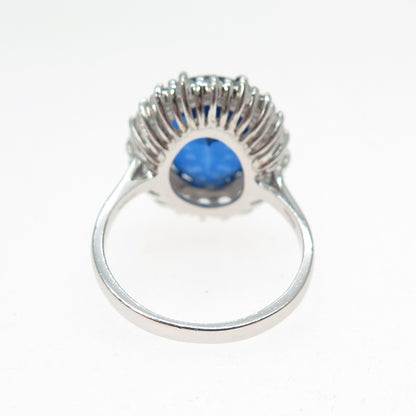 925 Sterling Silver Real White Topaz & Blue C Z Royal Dreams Ring Size 7.25