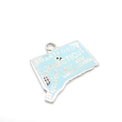 925 Sterling Silver Vintage Enamel "Connecticut" State Map Charm Pendant