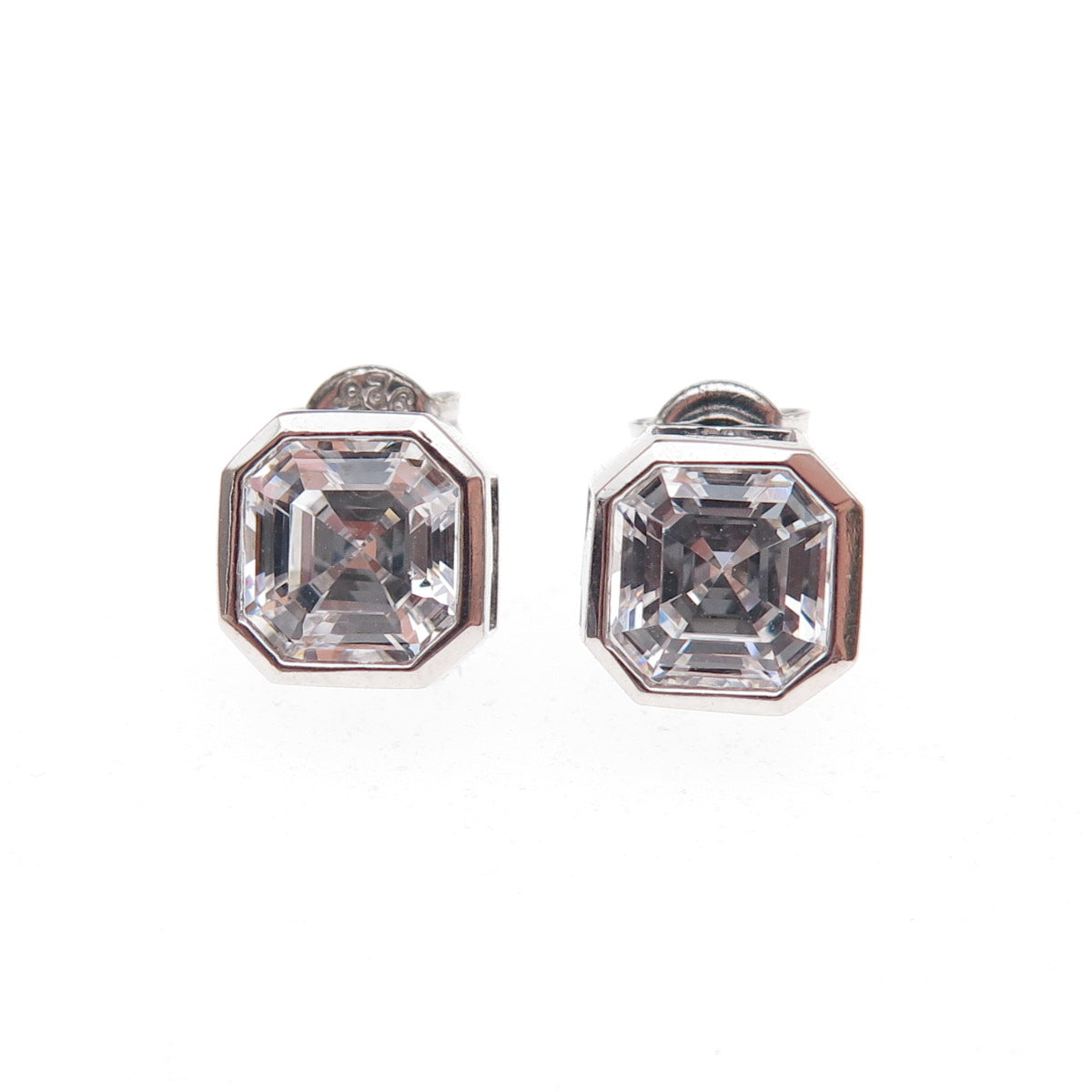 925 Sterling Silver Asscher-Cut C Z Stud Earrings