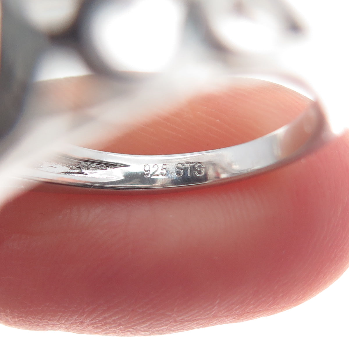 CHUCK CLEMENCY 925 Sterling Silver Real Black Spinel White Topaz Ring Size 7.25