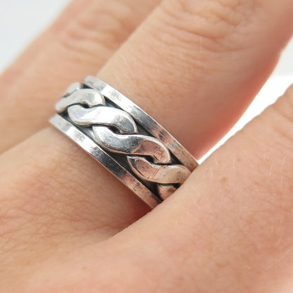 925 Sterling Silver Vintage Celtic Woven Oxidized Rotating Band Ring Size 7.75