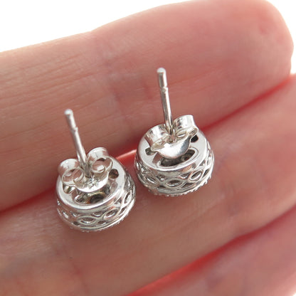 925 Sterling Silver Real Round-Cut Diamond Stud Earrings