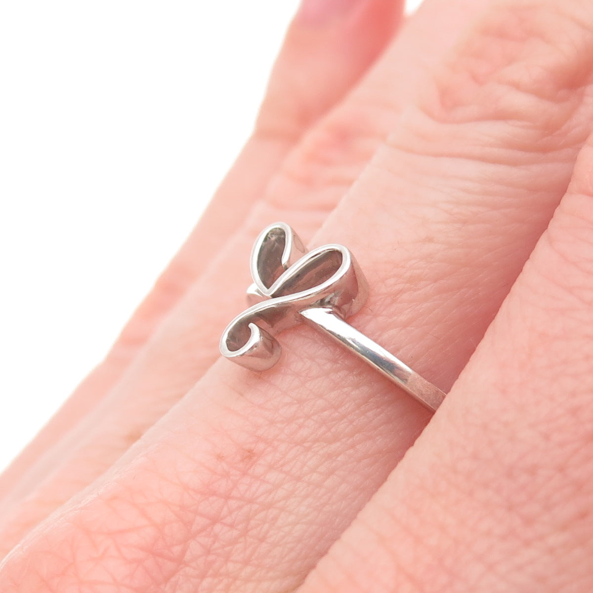 925 Sterling Silver Vintage Modernist Heart Ring Size 6.5