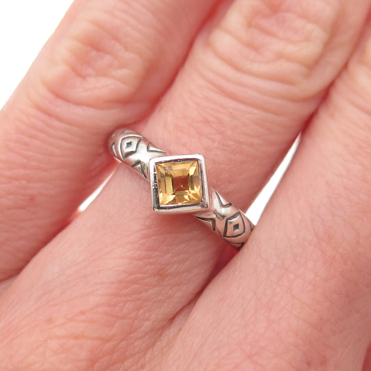 Brighton 925 Sterling Silver Vintage Real Citrine Ornate Oxidized Ring Size 6