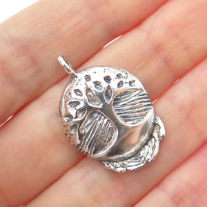 925 Sterling Silver Vintage Protect Our Trees Oxidized Charm Pendant