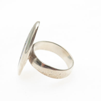 925 Sterling Silver Vintage Real Abalone Shell Modernist Ring Size 7