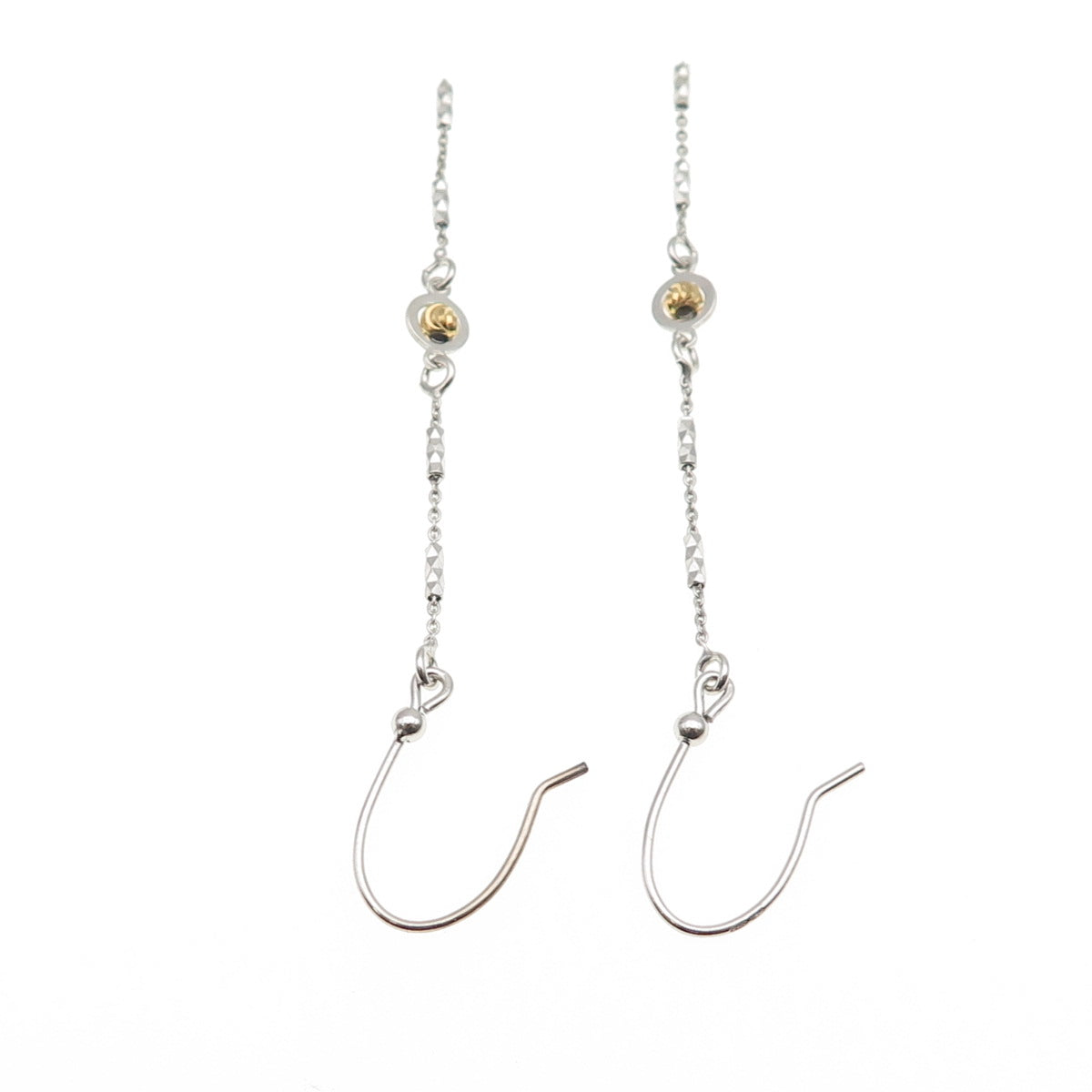 925 Sterling Silver 2-Tone Italy Diamond-Cut Ball Drop Chain Dangle Earrings