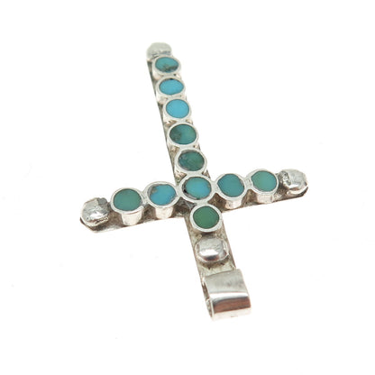 Old Pawn Sterling Silver Vintage Southwestern Mountain Turquoise Cross Pendant