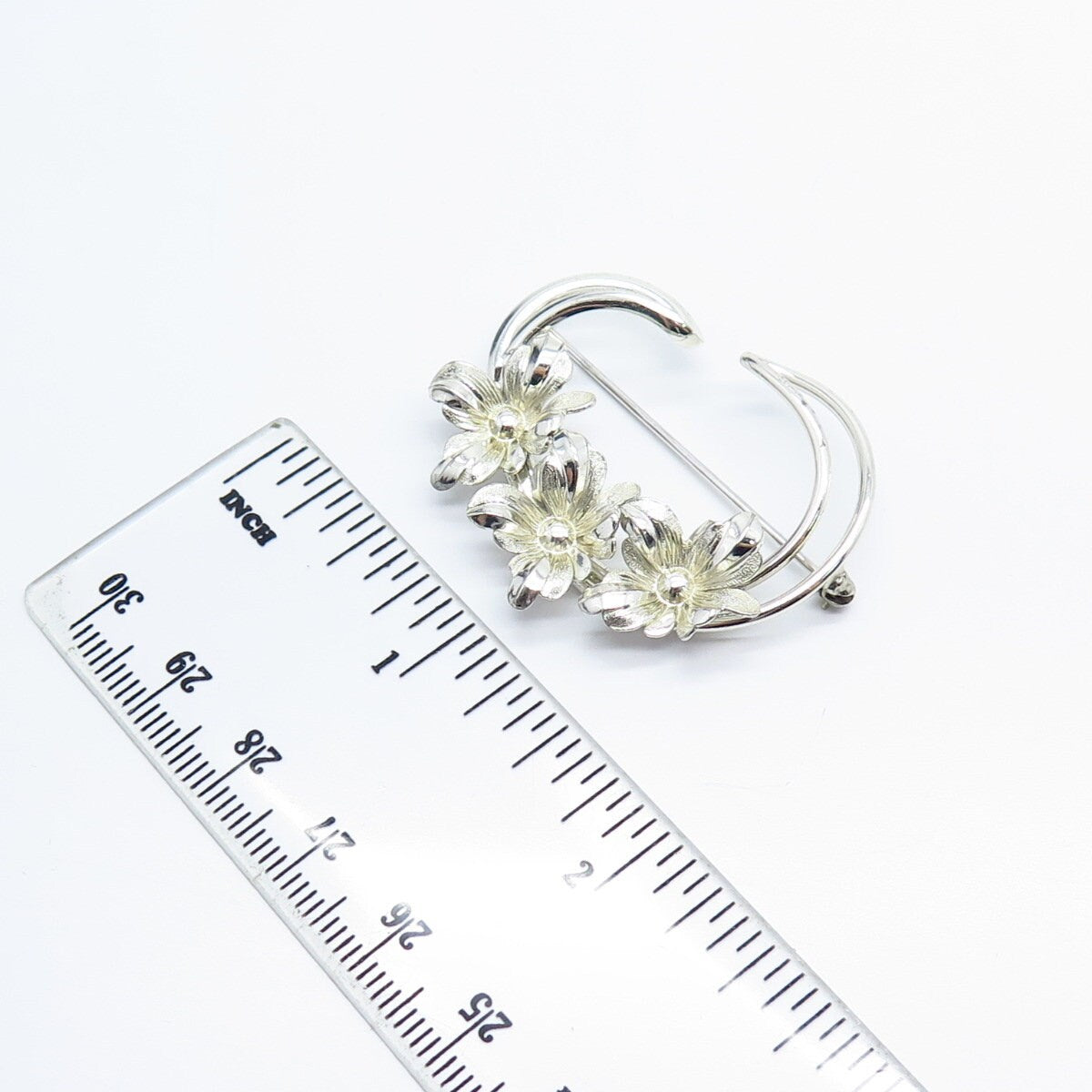 925 Sterling Silver Vintage Forstner Floral Pin Brooch
