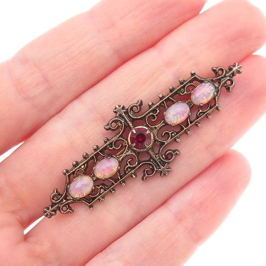 Sarah Coventry Sterling Gold Plated Vintage Dragon Breath Opal Rhinestone Brooch