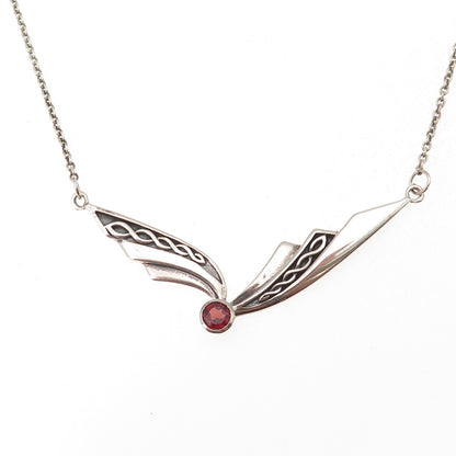 Peter Stone 925 Sterling Silver Vintage Real Garnet Celtic Chain Necklace 16-18"