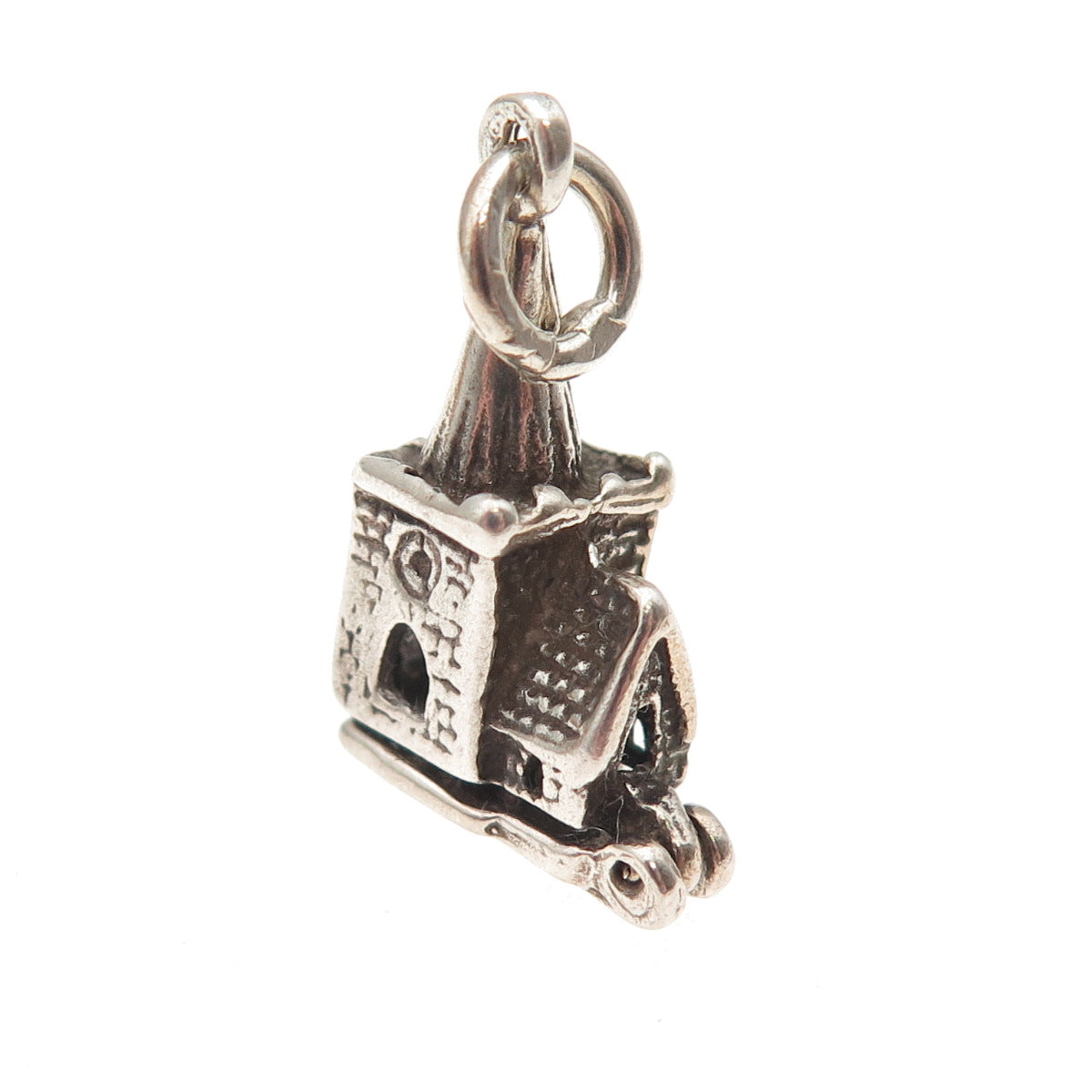 925 Sterling Silver Vintage Old Church Locket Oxidized 3D Mini Charm Pendant
