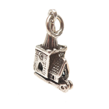 925 Sterling Silver Vintage Old Church Locket Oxidized 3D Mini Charm Pendant