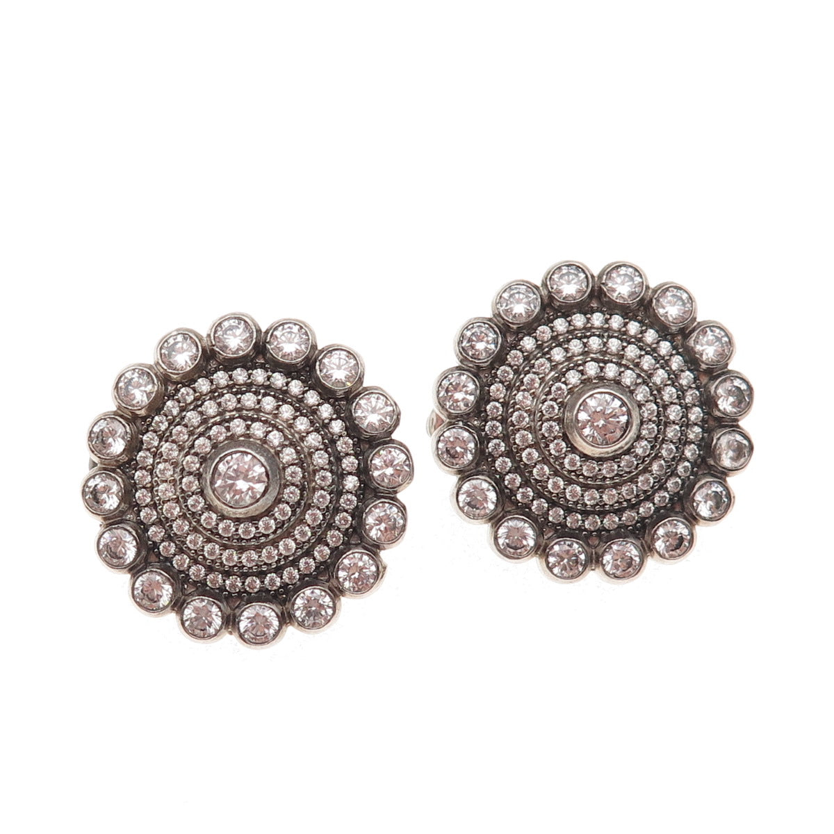 925 Sterling Silver Round-Cut C Z Sparkle Earrings