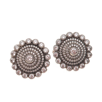 925 Sterling Silver Round-Cut C Z Sparkle Earrings