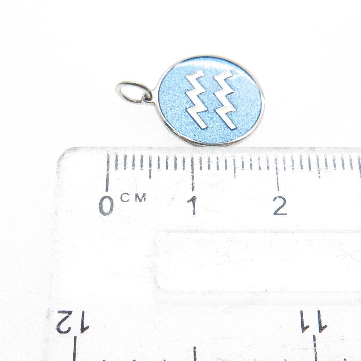 925 Sterling Silver Blue Enamel Aquarius Zodiac Sign Minimalist Charm Pendant