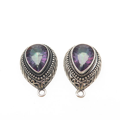 925 Sterling Silver Vintage Real Pear-Cut Mystic Topaz Teardrop Jacket Earrings