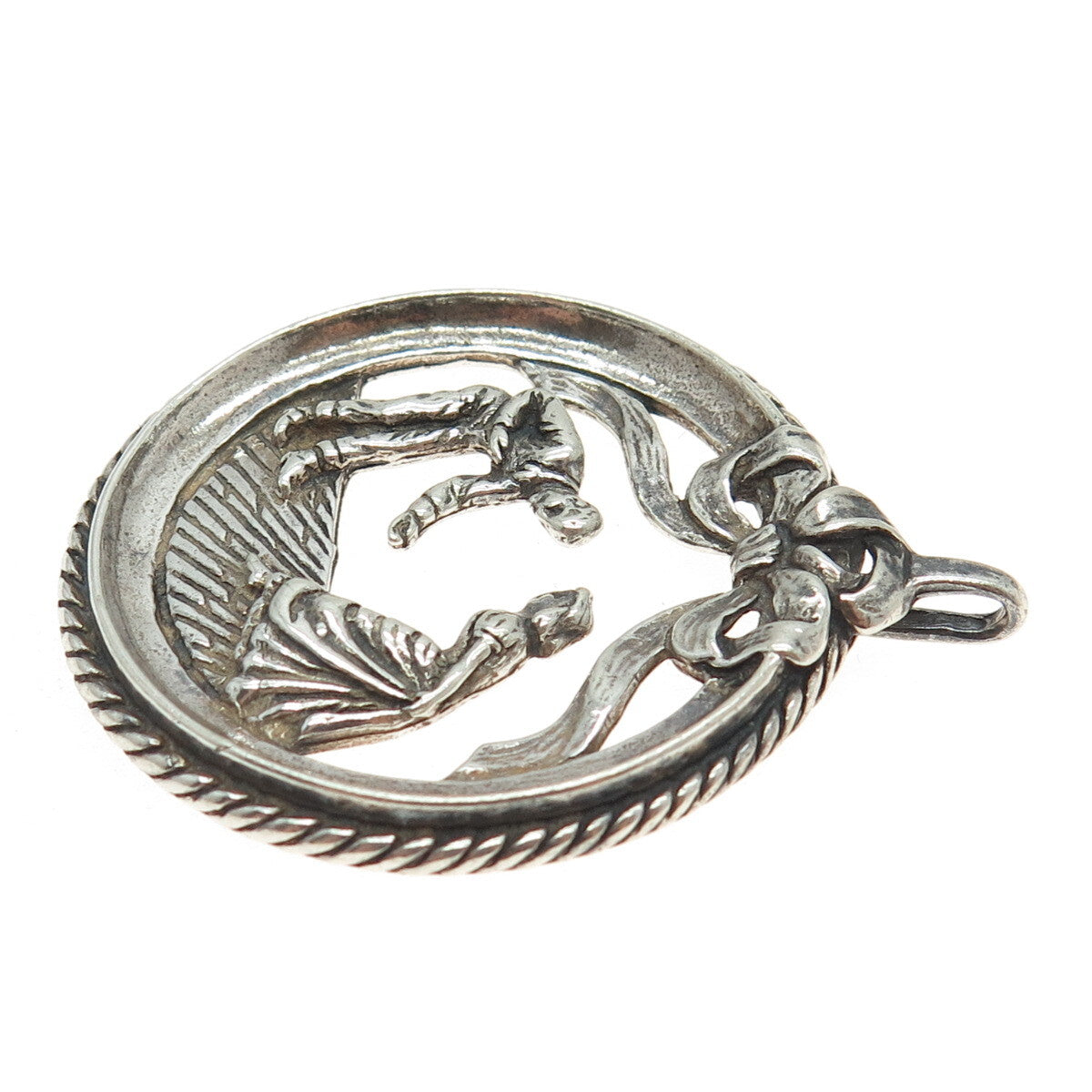 925 Sterling Silver Antique Art Deco Dancing Couple Storyteller Pendant