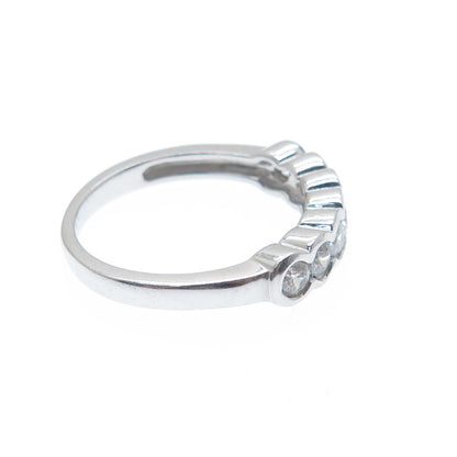 925 Sterling Silver Round-Cut C Z Half Eternity Band Ring Size 7