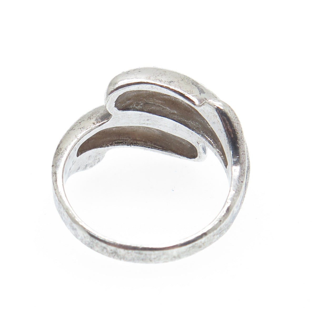 925 Sterling Silver Vintage Modernist Bypass Oxidized Ring Size 6.75