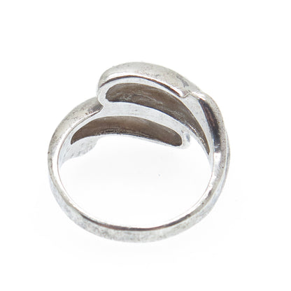 925 Sterling Silver Vintage Modernist Bypass Oxidized Ring Size 6.75