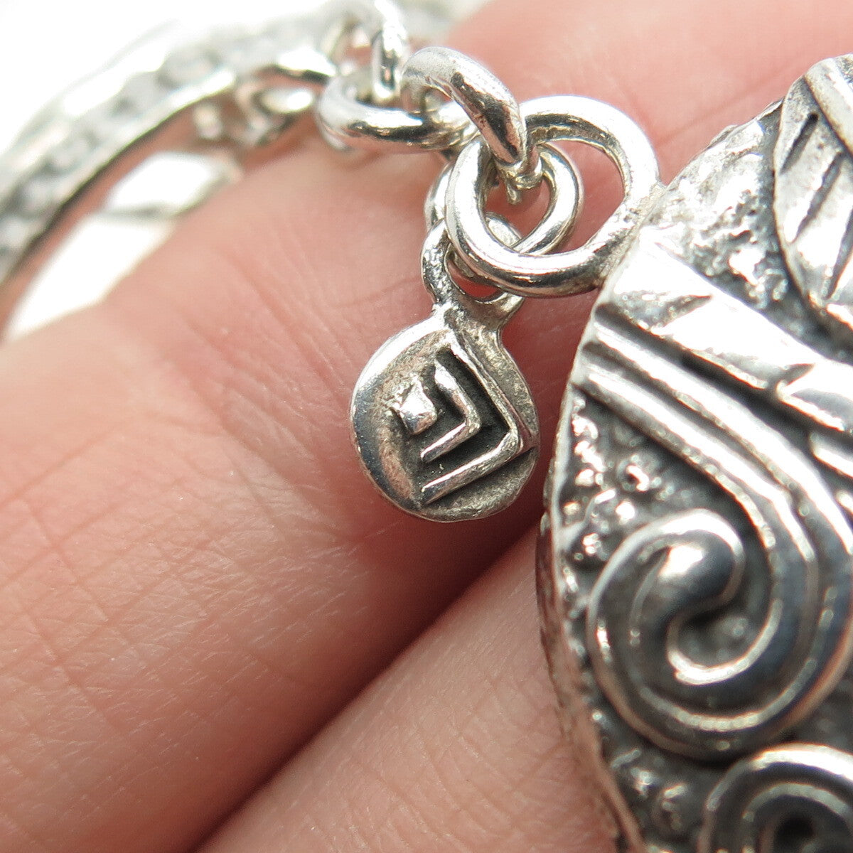 SILPADA 925 Sterling Silver Vintage Ancient Scroll Panel Link Bracelet 7.5"