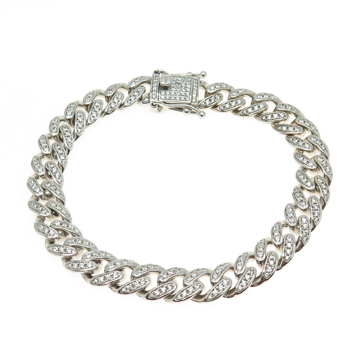 925 Sterling Silver Round-Cut C Z Cuban Link Bracelet 8.5"