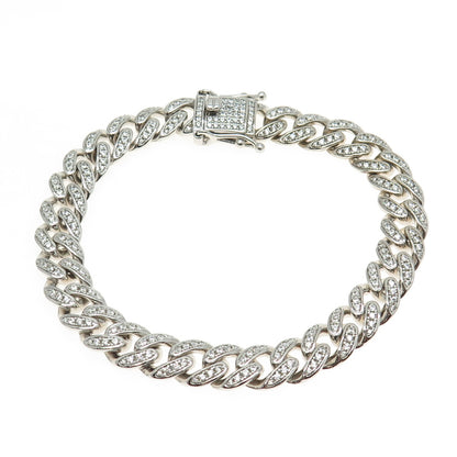 925 Sterling Silver Round-Cut C Z Cuban Link Bracelet 8.5"