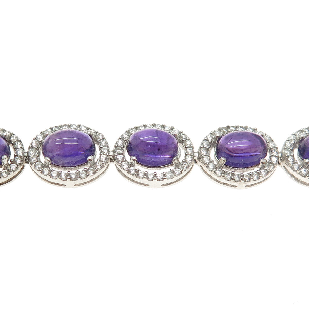 DSMK 925 Sterling Silver Amethyst & White Topaz Gem Tennis Link Bracelet 7.5"