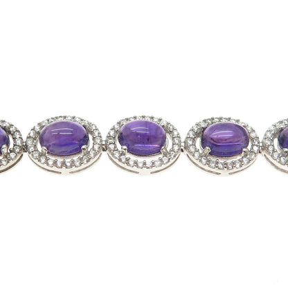 DSMK 925 Sterling Silver Amethyst & White Topaz Gem Tennis Link Bracelet 7.5"