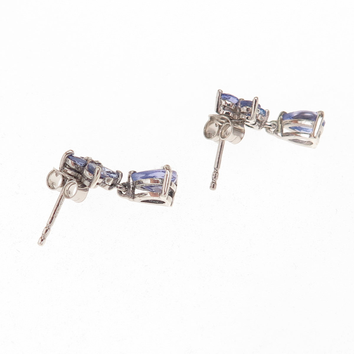 Chuck Clemency 925 Sterling Silver Real Round & Pear-Cut Tanzanite Earrings
