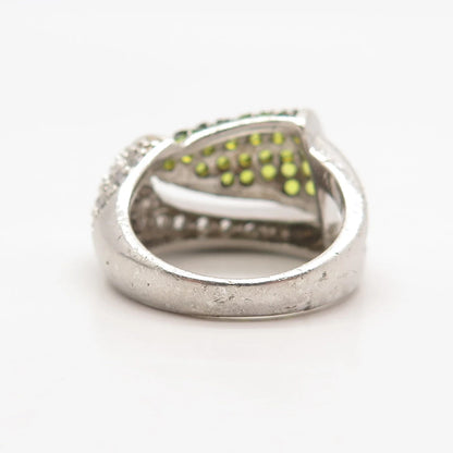 925 Sterling Silver Vintage Real Peridot Gem & C Z Ring Size 6.25