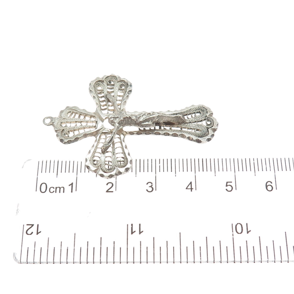 925 Sterling Silver Antique Art Deco Crucifix Cross Filigree Religious Pendant