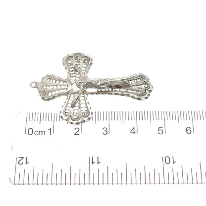 925 Sterling Silver Antique Art Deco Crucifix Cross Filigree Religious Pendant