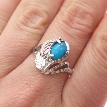 COLEMAN CO. 925 Sterling 12K Rose Yellow Gold Vintage Real Turquoise Ring Size 9