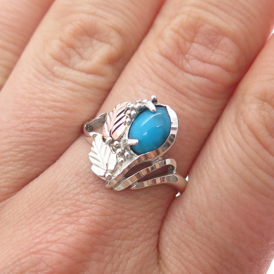 COLEMAN CO. 925 Sterling 12K Rose Yellow Gold Vintage Real Turquoise Ring Size 9