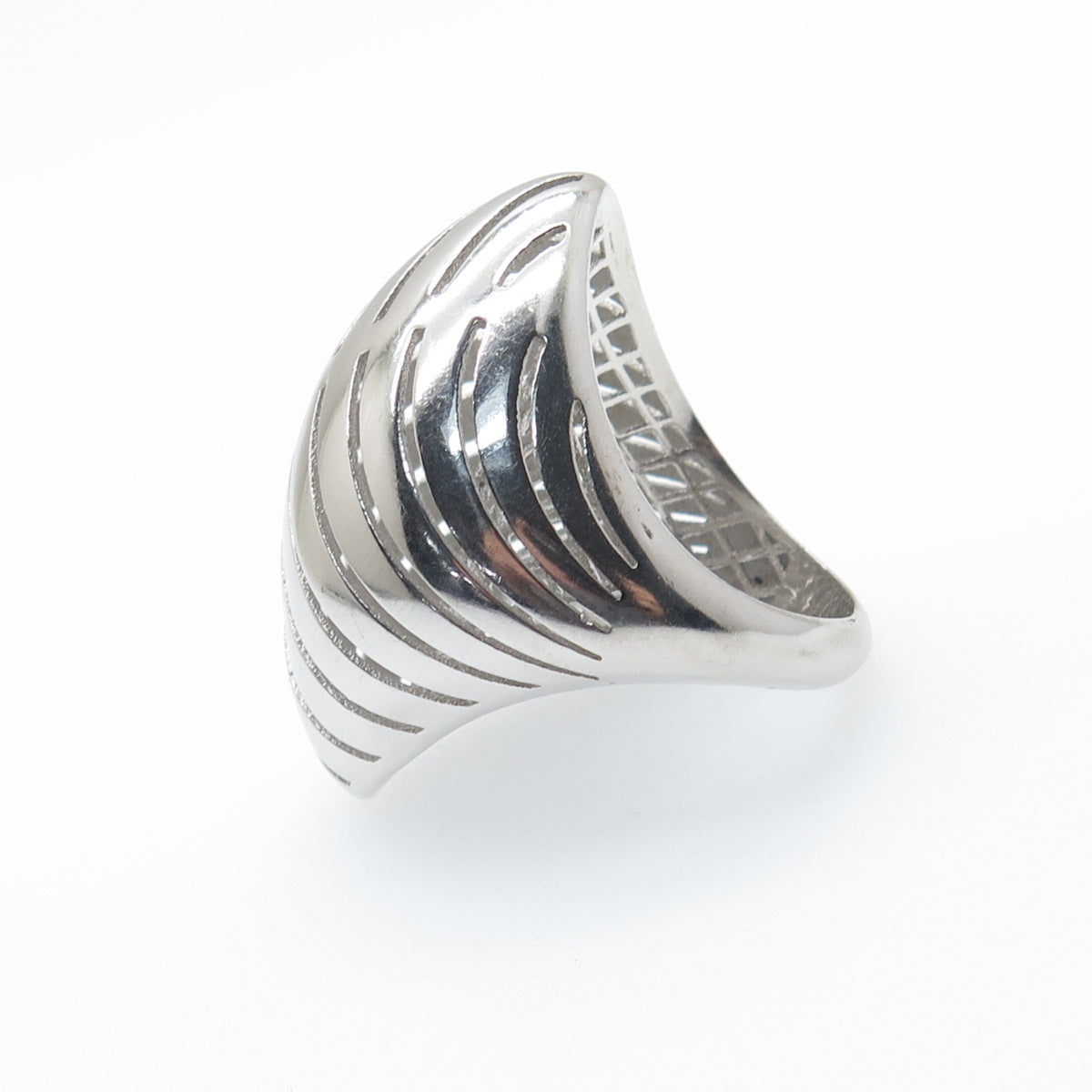 925 Sterling Silver Italy Modernist Rhombus Ribbed Dome Ring Size 8.5