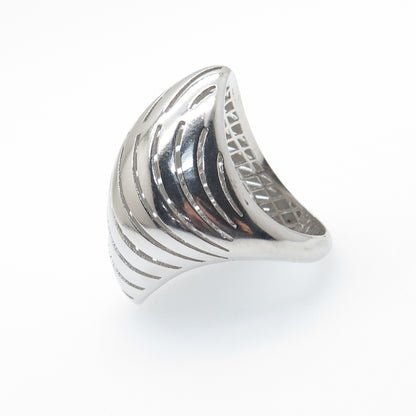 925 Sterling Silver Italy Modernist Rhombus Ribbed Dome Ring Size 8.5