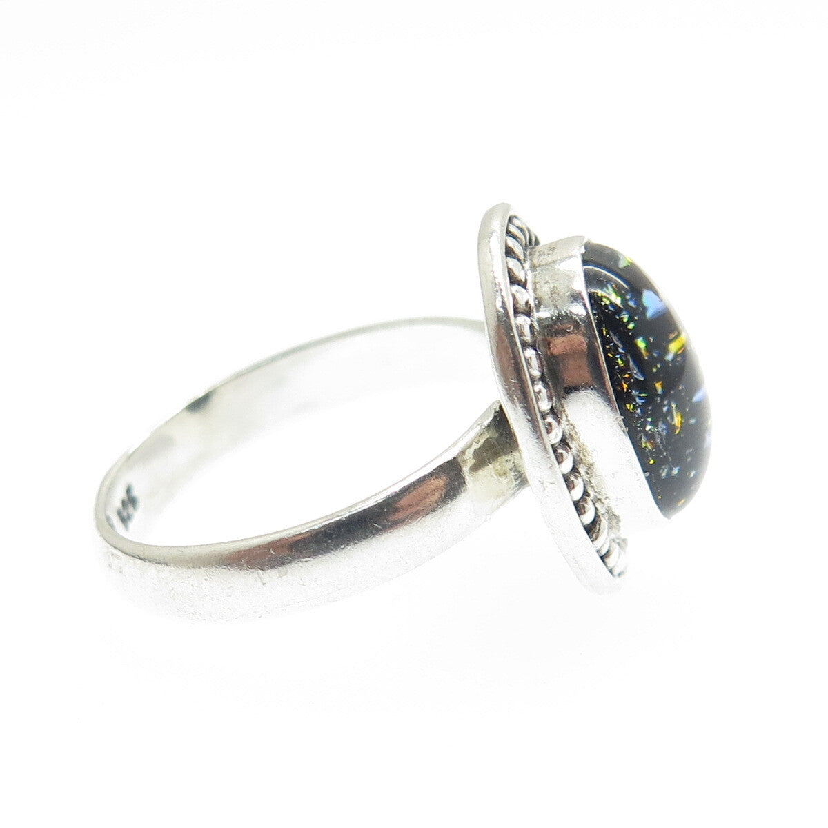 925 Sterling Silver Vintage Real Amber Beaded Ring Size 7.25