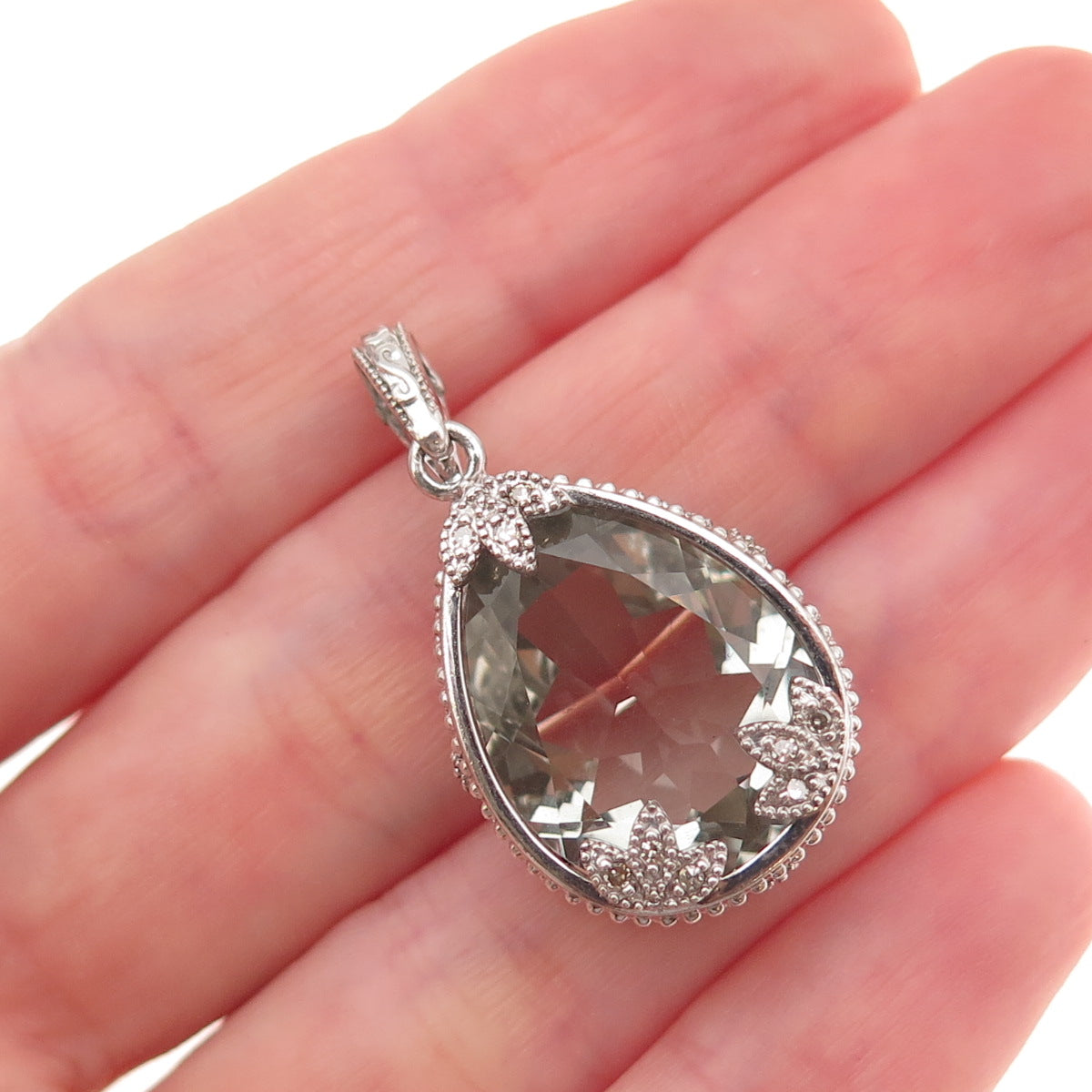 925 Sterling Silver Mexico Real Diamond & Green Amethyst Charm Pendant