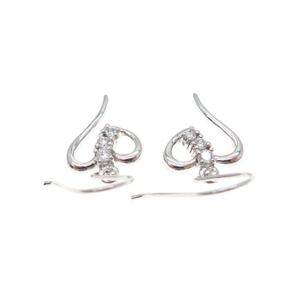 925 Sterling Silver Round-Cut C Z Heart Dangle Earrings