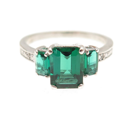 Sai 925 Sterling Silver Real Diamond & Chrome Diopside Ring Size 7