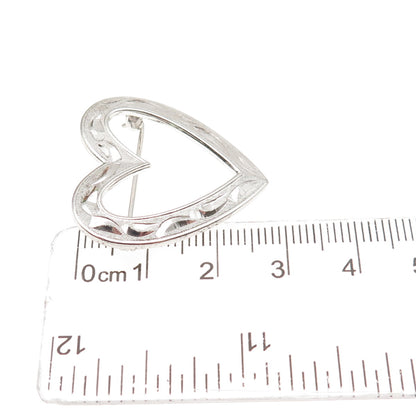 925 Sterling Silver Antique Art Deco Engraved Heart Pin Brooch