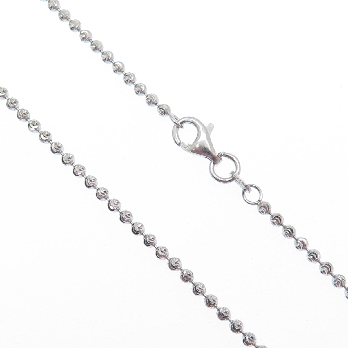 CHRYSOS 925 Sterling Silver Italy Diamond-Cut Ball Beaded Chain Necklace 28"