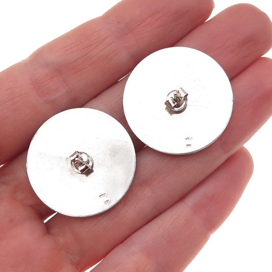 925 Sterling Silver 14K Rose Gold Vintage Modernist Disc Earrings