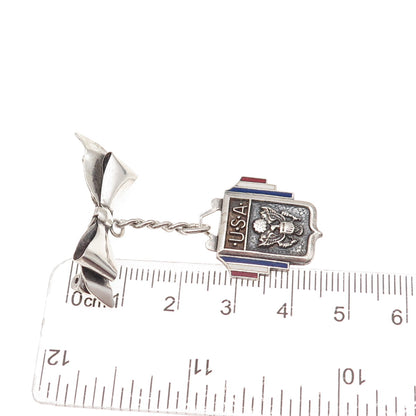 925 Sterling Silver Antique WWII Enamel Son-in-Service Bow Pin Brooch