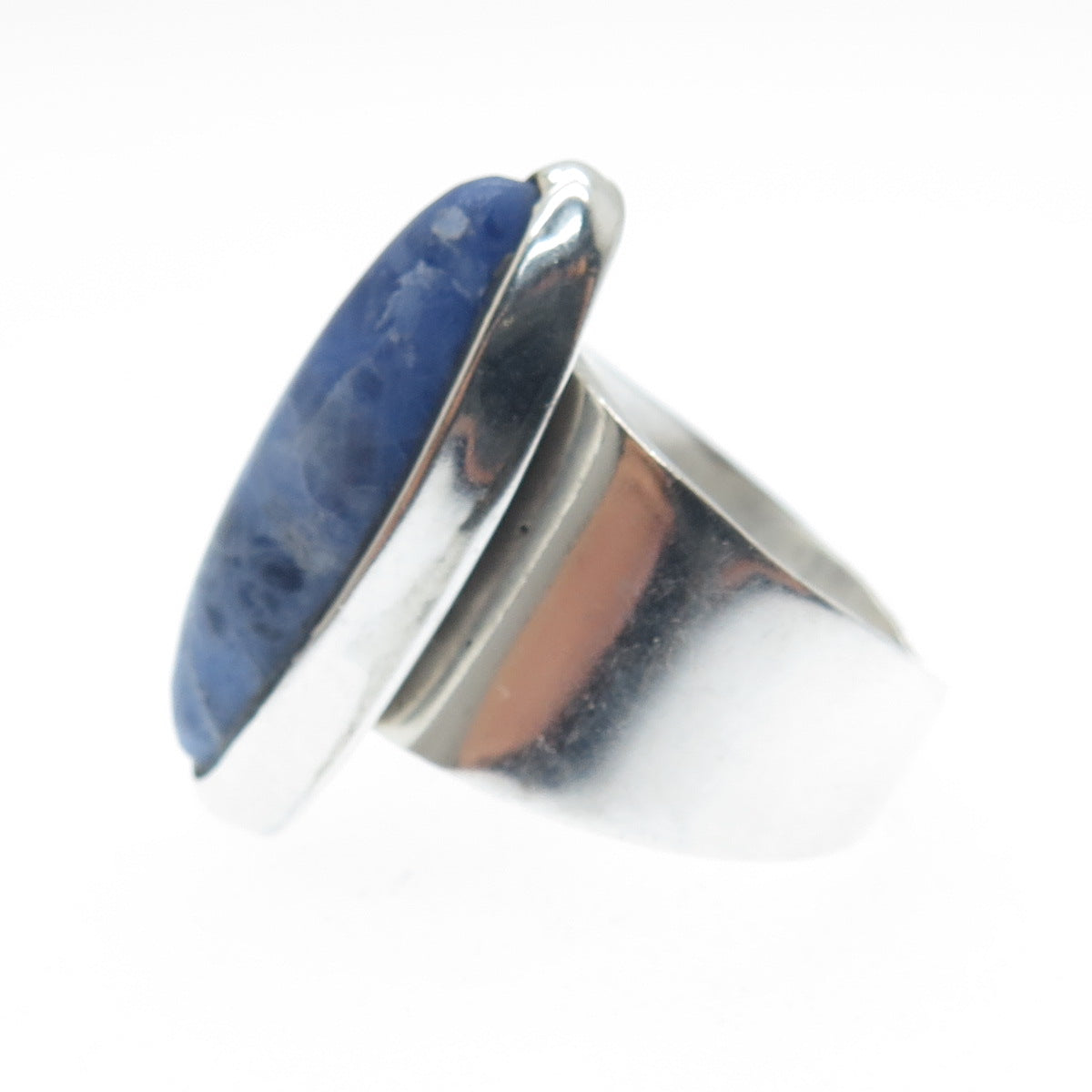 925 Sterling Silver Vintage Mexico Sodalite Modernist Adjustable Ring Size 6.25