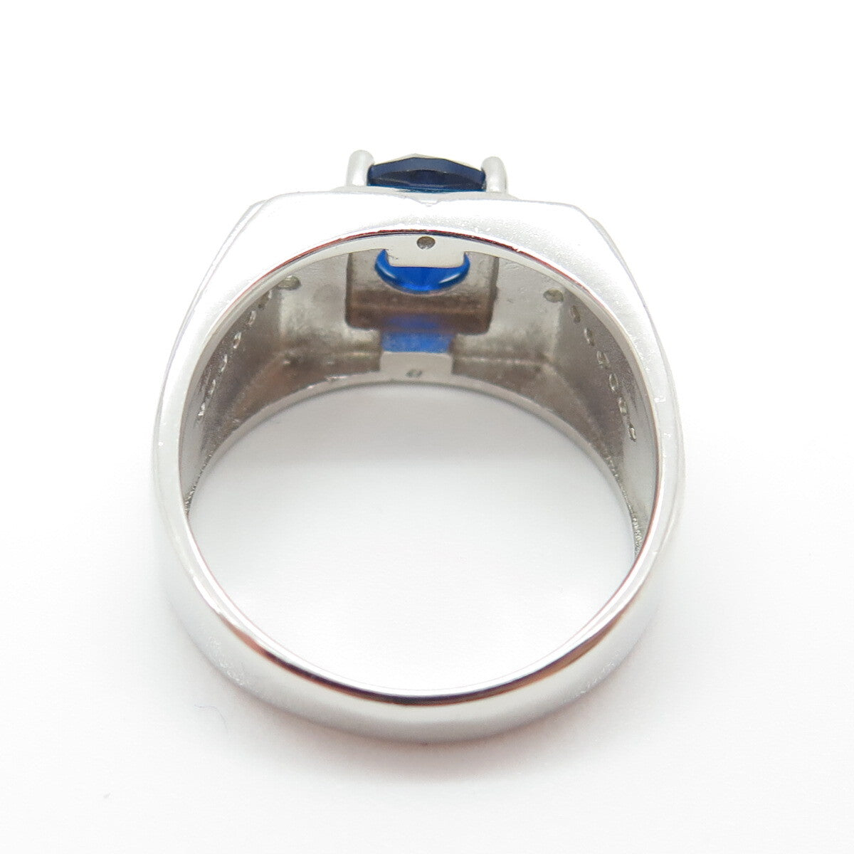 925 Sterling Silver Round-Cut Blue & White C Z Ring Size 8.25